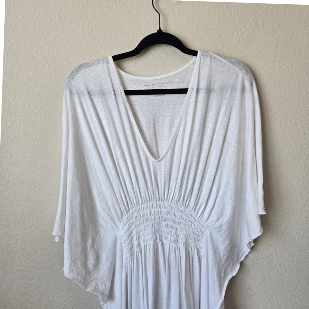 Linen Kaftan Maxi Dress Smocked Waist Max Womens L Resortwear, Beach Ethereal - Picture 2 of 5